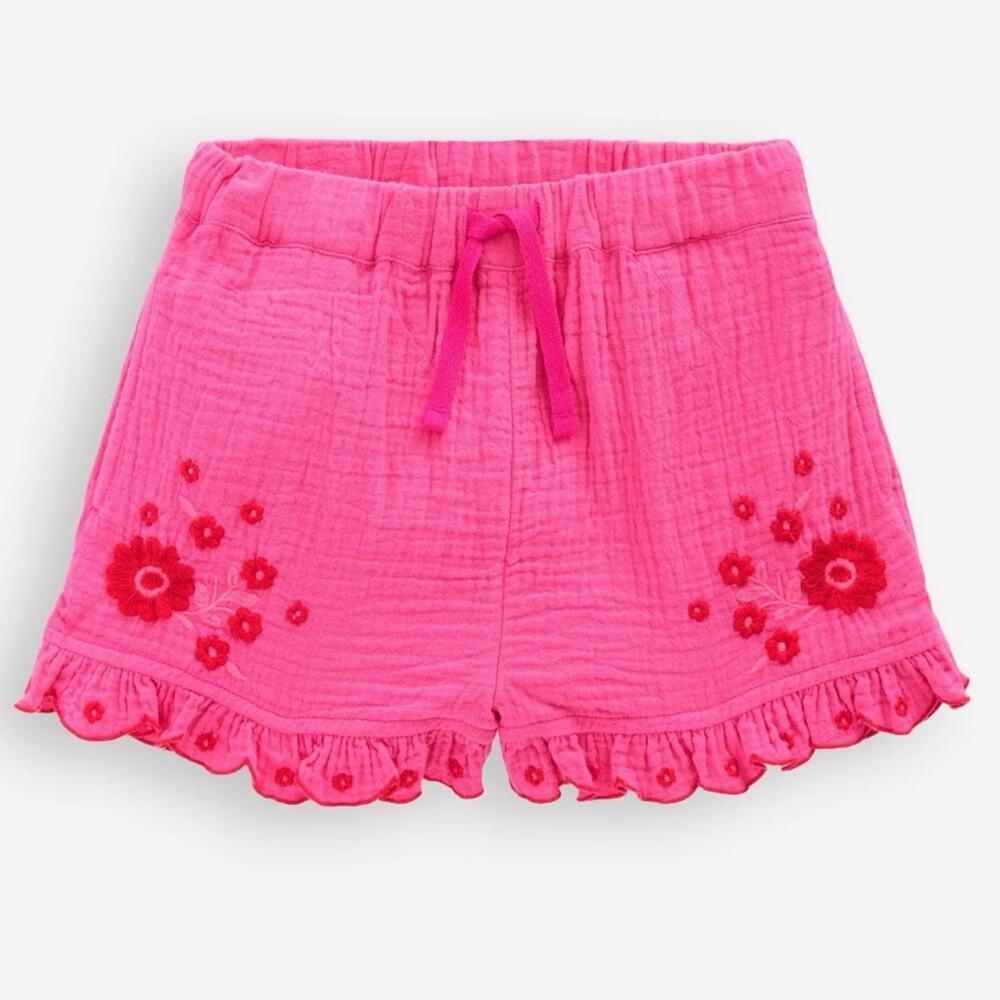 Mini Boden Double Cloth Frill Hem Shorts sz 7-8 Sorbet Pink Embroidered Shorts